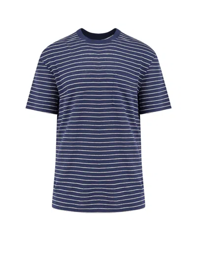 Brunello Cucinelli Striped Linen Stretch Jersey T-shirt In Blue