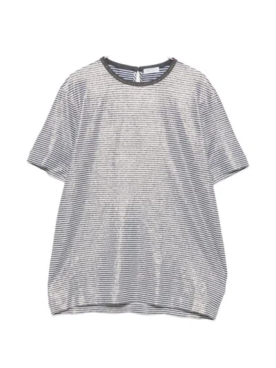 Brunello Cucinelli Striped Linen T-shirt In Gray