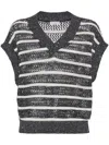 Brunello Cucinelli Top Linen Metallic Stripes In Blue