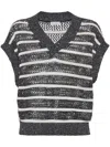 Brunello Cucinelli Top Linen Metallic Stripes In Blue