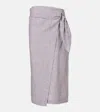 Brunello Cucinelli Striped Linen Wrap Skirt In Gray