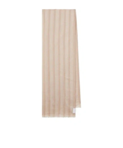 Brunello Cucinelli Striped Linen-blend Scarf In Brown