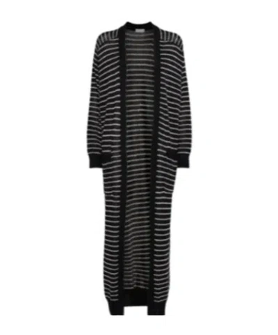 Brunello Cucinelli Striped Long Cardigan In Black