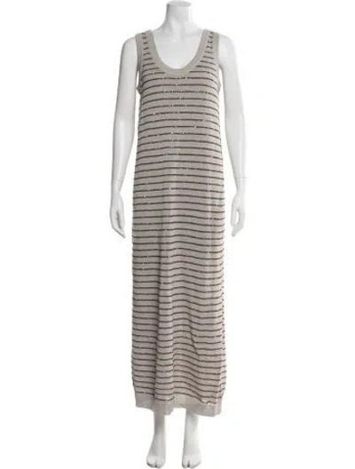 Pre-owned Brunello Cucinelli Striped Long Dress In Gray