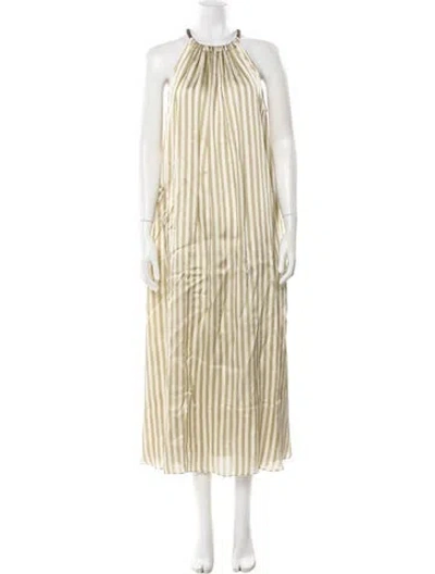 Pre-owned Brunello Cucinelli Striped Long Dress In Green