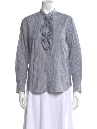 Pre-owned Brunello Cucinelli Striped Long Sleeve Blouse In Gray