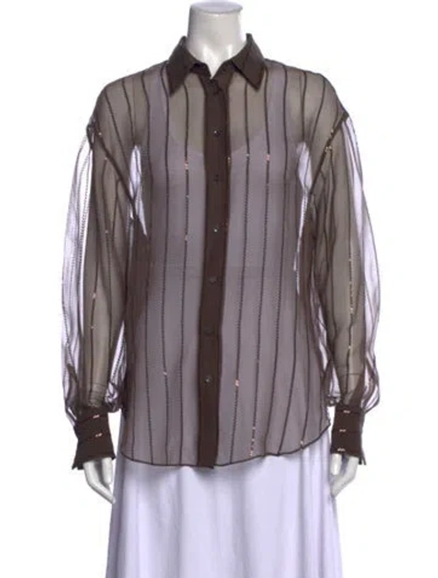 Pre-owned Brunello Cucinelli Striped Long Sleeve Blouse In Multicolor