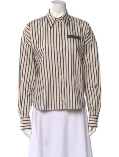 Pre-owned Brunello Cucinelli Striped Long Sleeve Blouse In Neutral