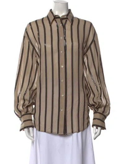 Pre-owned Brunello Cucinelli Striped Long Sleeve Blouse W/ Tags In Brown