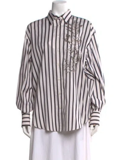 Pre-owned Brunello Cucinelli Striped Long Sleeve Blouse W/ Tags In Gray