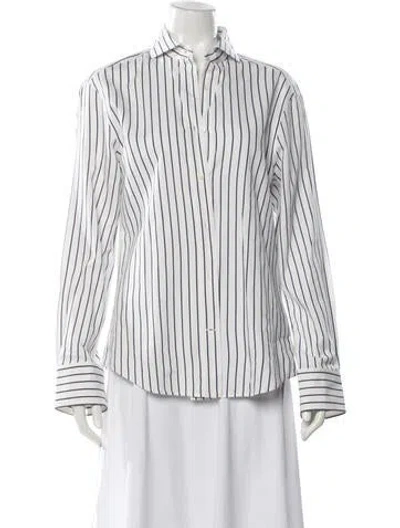Pre-owned Brunello Cucinelli Striped Long Sleeve Blouse In White