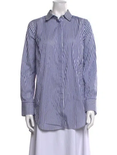 Pre-owned Brunello Cucinelli Striped Long Sleeve Button-up Top In Blue
