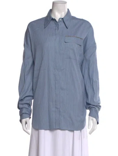 Pre-owned Brunello Cucinelli Striped Long Sleeve Button-up Top In Blue