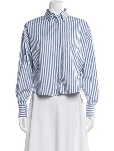Pre-owned Brunello Cucinelli Striped Long Sleeve Button-up Top In Blue