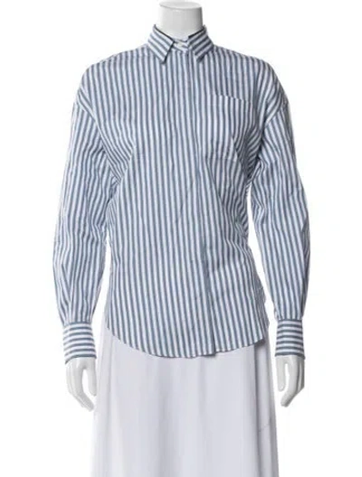 Pre-owned Brunello Cucinelli Striped Long Sleeve Button-up Top In Blue