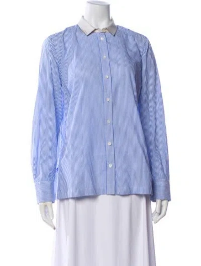 Pre-owned Brunello Cucinelli Striped Long Sleeve Button-up Top In Blue