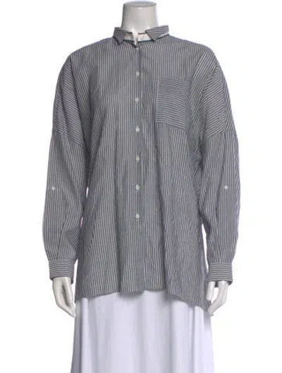 Pre-owned Brunello Cucinelli Striped Long Sleeve Button-up Top In Gray