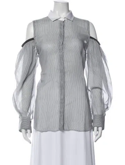 Pre-owned Brunello Cucinelli Striped Long Sleeve Button-up Top In Gray
