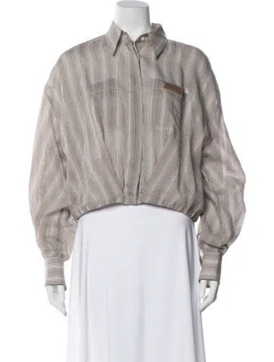 Pre-owned Brunello Cucinelli Striped Long Sleeve Button-up Top In Neutral
