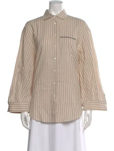 Pre-owned Brunello Cucinelli Striped Long Sleeve Button-up Top In Neutral