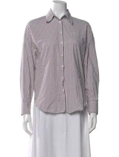 Pre-owned Brunello Cucinelli Striped Long Sleeve Button-up Top In Neutral