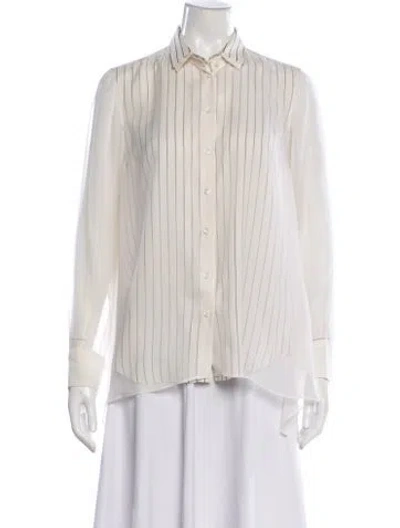 Pre-owned Brunello Cucinelli Striped Long Sleeve Button-up Top In Neutral