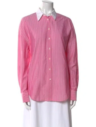 Pre-owned Brunello Cucinelli Striped Long Sleeve Button-up Top In Pink