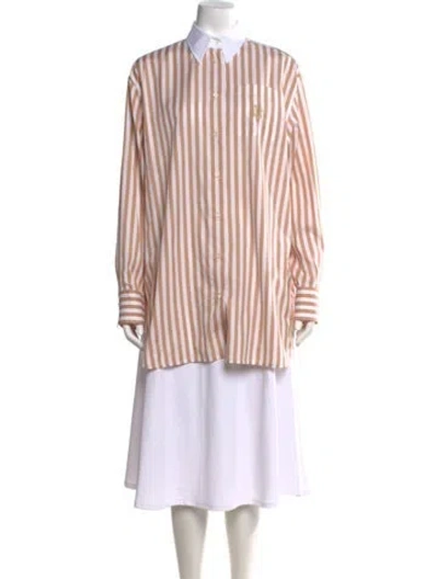 Pre-owned Brunello Cucinelli Striped Long Sleeve Button-up Top W/ Tags In Neutral