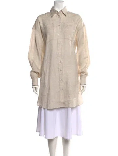 Pre-owned Brunello Cucinelli Striped Long Sleeve Button-up Top W/ Tags In Neutral