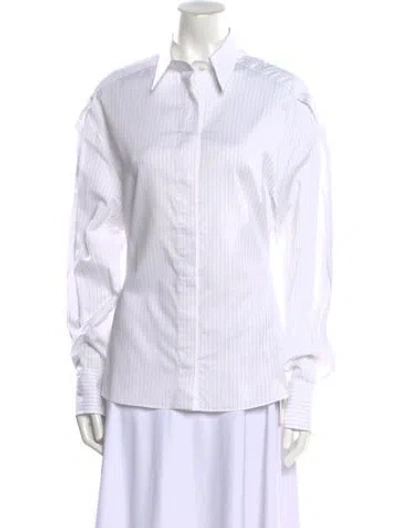 Pre-owned Brunello Cucinelli Striped Long Sleeve Button-up Top W/ Tags In White