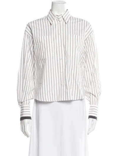Pre-owned Brunello Cucinelli Striped Long Sleeve Button-up Top W/ Tags In White