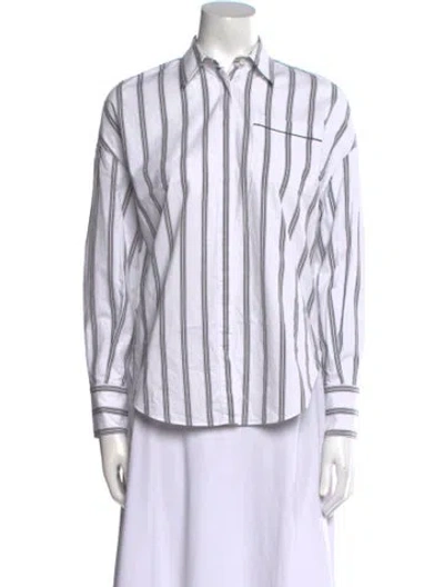 Pre-owned Brunello Cucinelli Striped Long Sleeve Button-up Top In White
