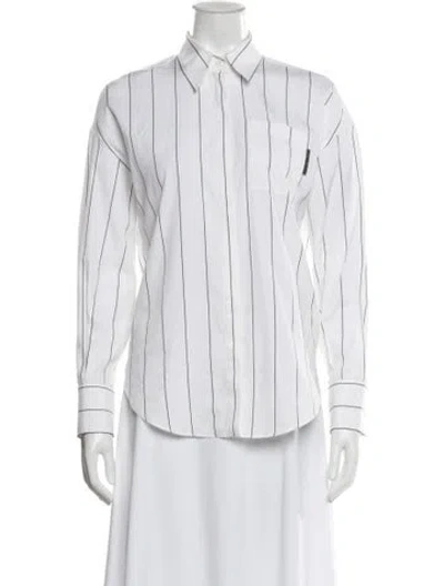 Pre-owned Brunello Cucinelli Striped Long Sleeve Button-up Top In White