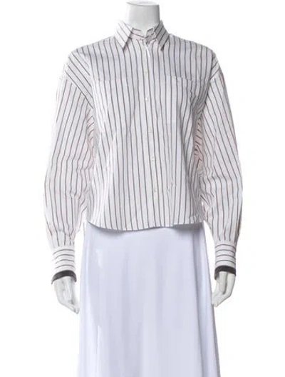 Pre-owned Brunello Cucinelli Striped Long Sleeve Button-up Top In White
