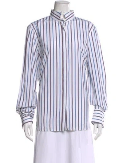 Pre-owned Brunello Cucinelli Striped Long Sleeve Button-up Top In White