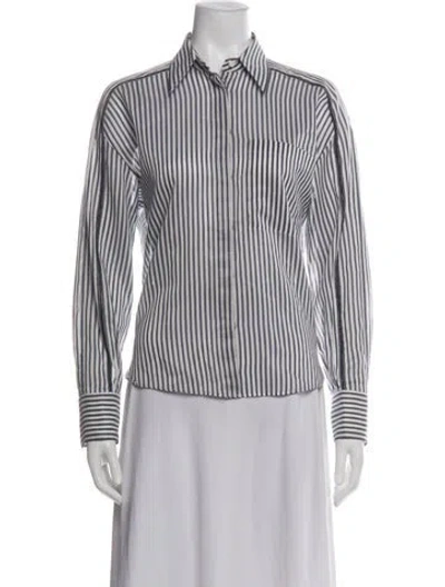 Pre-owned Brunello Cucinelli Striped Long Sleeve Button-up Top In White