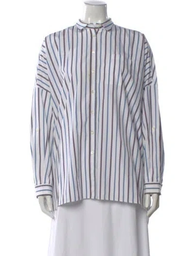 Pre-owned Brunello Cucinelli Striped Long Sleeve Button-up Top In White