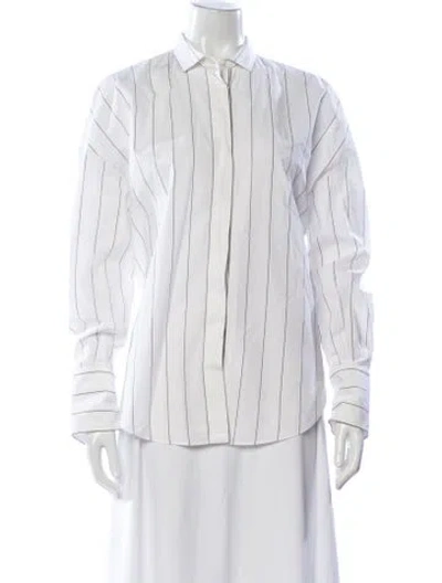 Pre-owned Brunello Cucinelli Striped Long Sleeve Button-up Top In White