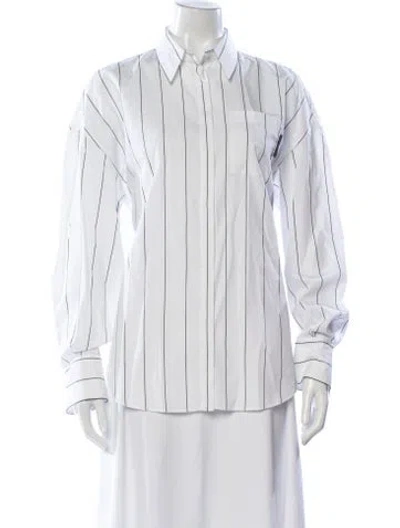 Pre-owned Brunello Cucinelli Striped Long Sleeve Button-up Top In White