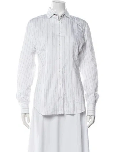 Pre-owned Brunello Cucinelli Striped Long Sleeve Button-up Top In White