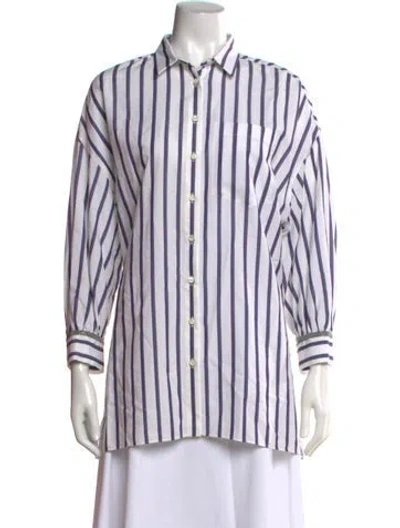Pre-owned Brunello Cucinelli Striped Long Sleeve Button-up Top In White