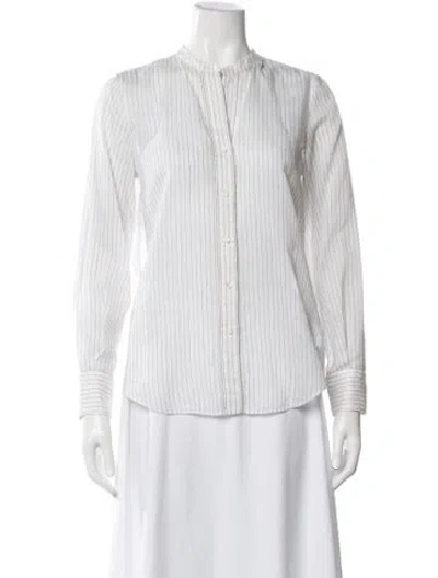 Pre-owned Brunello Cucinelli Striped Long Sleeve Button-up Top In White