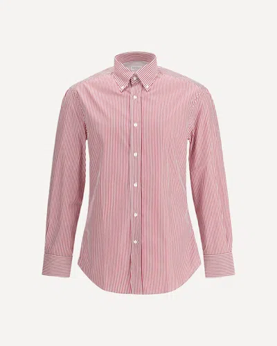 Brunello Cucinelli Men Striped Long-sleeve Cotton Shirt In Pink