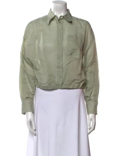 Pre-owned Brunello Cucinelli Striped Long Sleeve Crop Top In Green