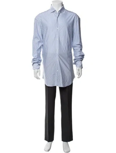 Pre-owned Brunello Cucinelli Striped Long Sleeve Dress Shirt In Blue