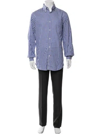 Pre-owned Brunello Cucinelli Striped Long Sleeve Dress Shirt In Blue