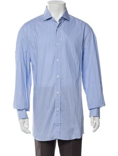 Pre-owned Brunello Cucinelli Striped Long Sleeve Dress Shirt W/ Tags In Blue