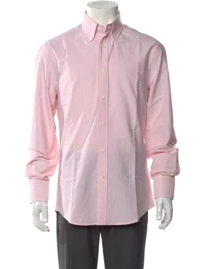 Pre-owned Brunello Cucinelli Striped Long Sleeve Dress Shirt W/ Tags In Pink