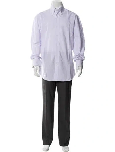 Pre-owned Brunello Cucinelli Striped Long Sleeve Dress Shirt W/ Tags In Purple