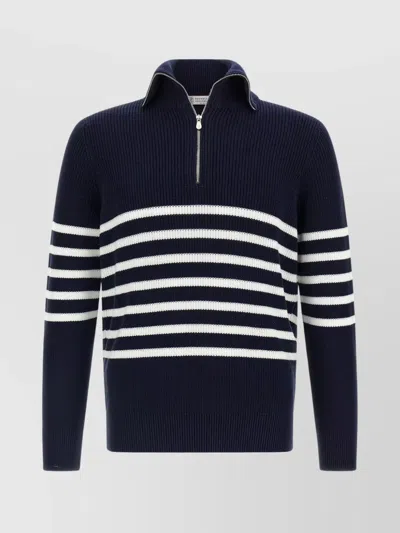 BRUNELLO CUCINELLI STRIPED LONG SLEEVE RIBBED KNIT SWEATER